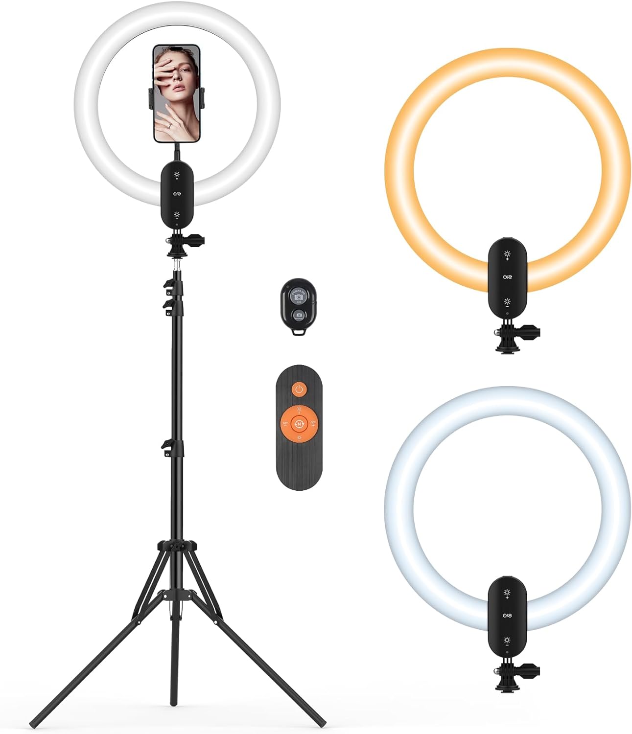 12 inch Ring Light 2800mAh Rechargeable, LED Circle Selfie Ringlight Cordless with 63 Tripod Stand/Phone Holder/Remote for Live Stream/Makeup/Video Recording/Tiktok/YouTube/Podcasting/Vlogging