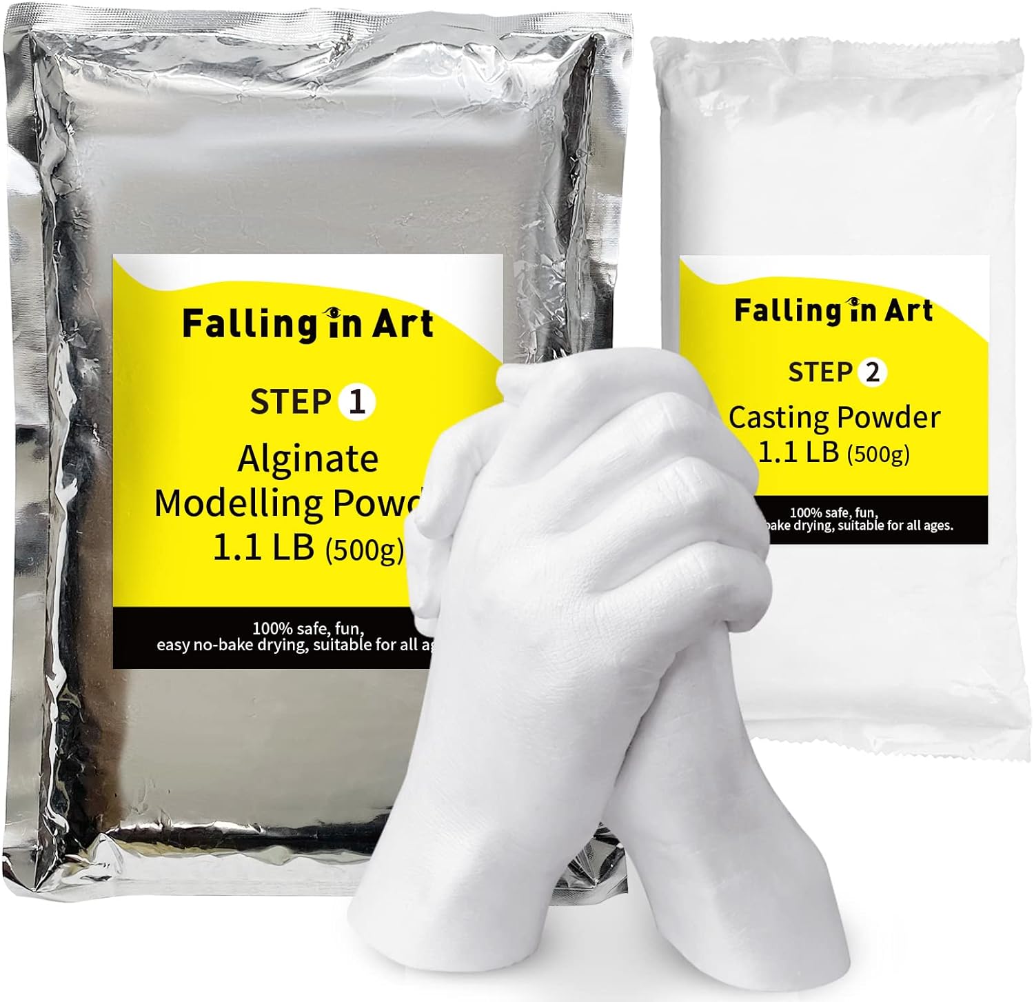 Falling in Art Hand Casting Powder Kit Refill - Molding Kits with 1.1Lb(500g) Alginate Molding Powder and 1.1Lb(500g) Stone Casting Powder for Craft, Keepsake, Sculpture, Diorama and Home Dcor