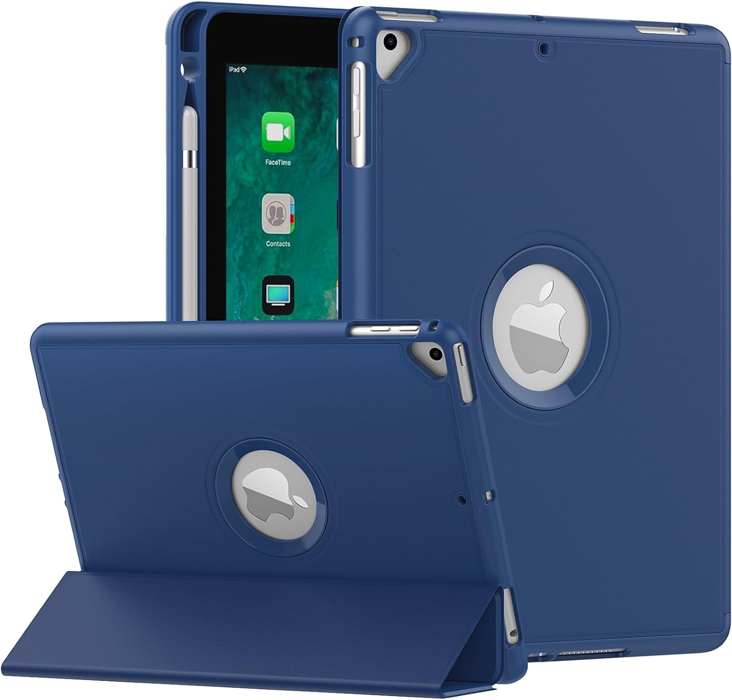 MoKo Case for iPad 6th / 5th Generation (2018 / 2017Model, 9.7 Inch) with Apple Pen Holder, Slim Hollow Logo Smart Cover for iPad 9.7 inch, Also Fit iPad Pro 9.7/Air 2/Air, Auto Wake/Sleep, Navy Blue