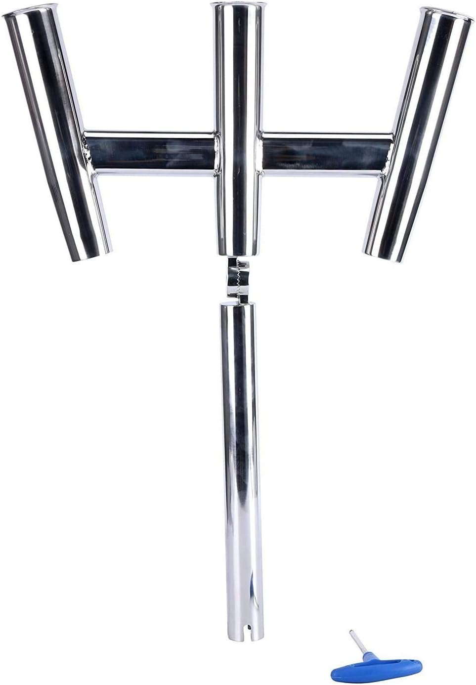 Amarine-made 3 Tube Silver Highly Polished Stainless Steel Trident Outrigger Stylish Rod Holder - Triple Rod Holder , Kite Fishing Mount 3-Rod Holder (Size B)