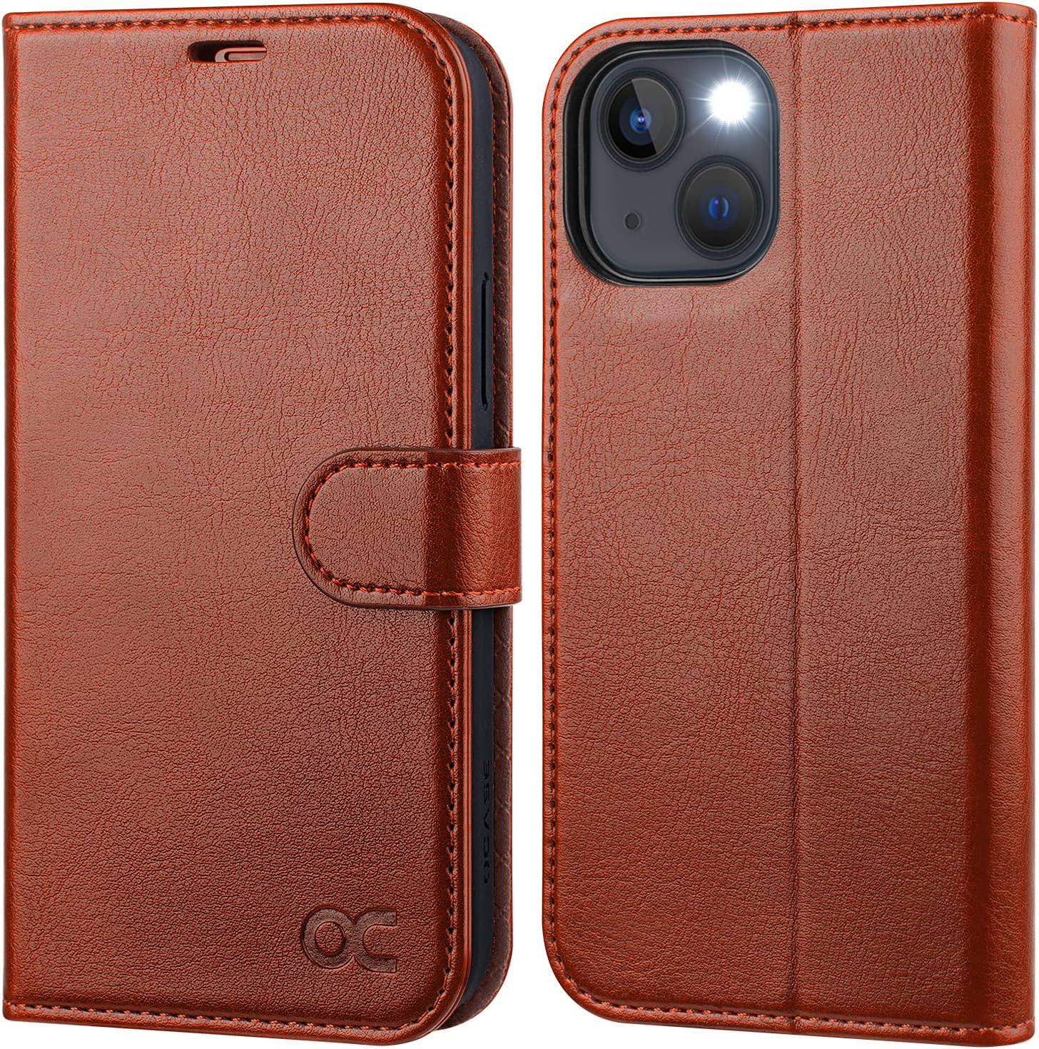 OCASE Compatible with iPhone 14 Plus Wallet Case, PU Leather Flip Folio Case with Card Holders RFID Blocking Kickstand [Shockproof TPU Inner Shell] Phone Cover 6.7 Inch 2022 (Brown)