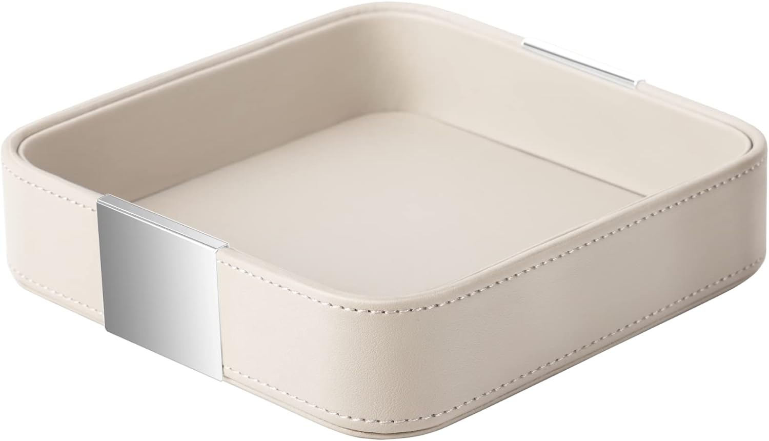 Luxury Leather Desktop Storage, Small Catchall Organizer, Decorative Tray for Entryway Table to Hold Jewelry,Watch,Cosmetics,Keys,Phone,Wallet,Home & Office Accessories (Grey (Silvery Metal))