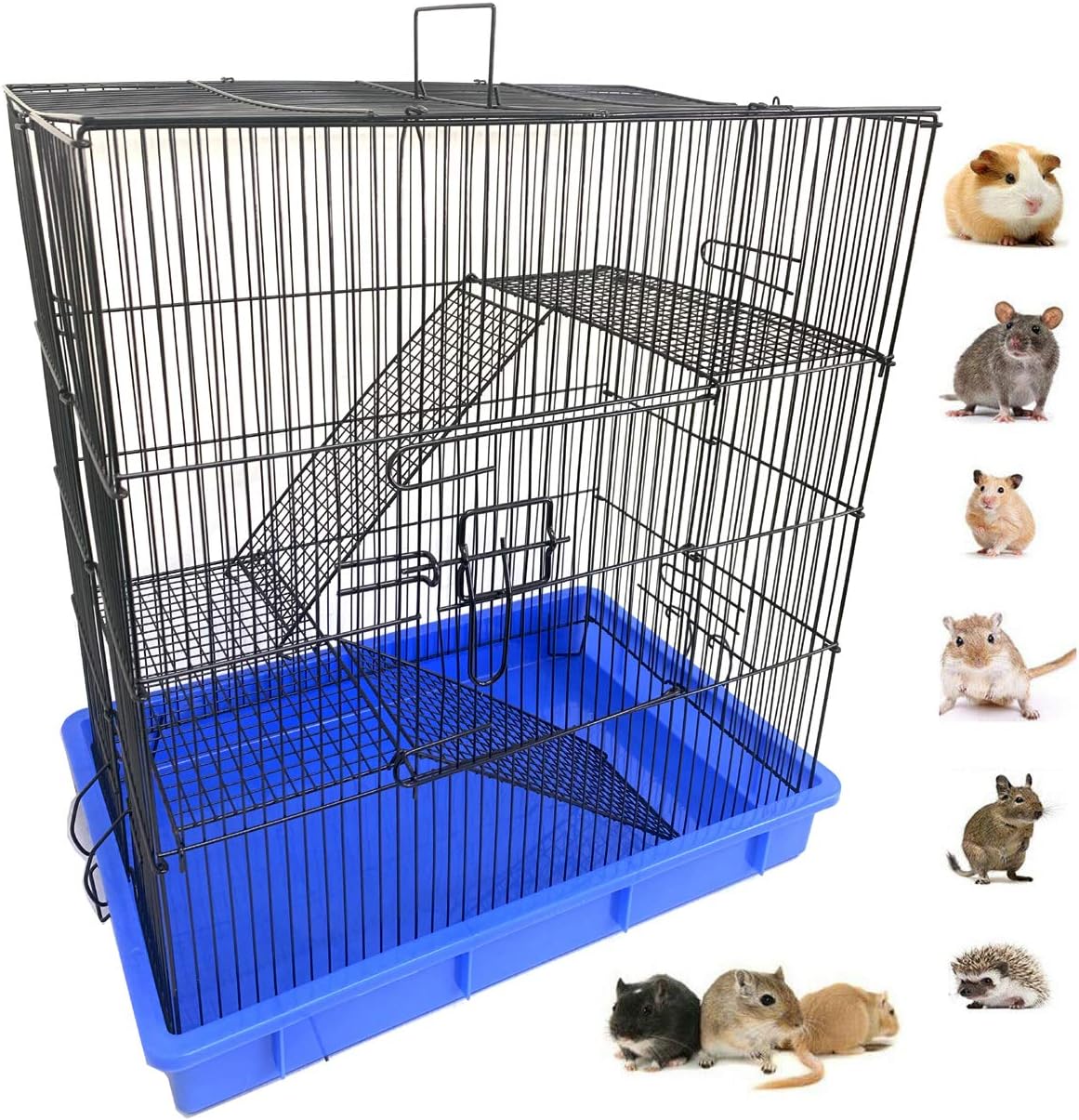 3-Story Foldable Hamster Rat Mice Mouse Guinea Pig Degu Animal Home Carrier Cage with 3-Inch Deep Washable Base