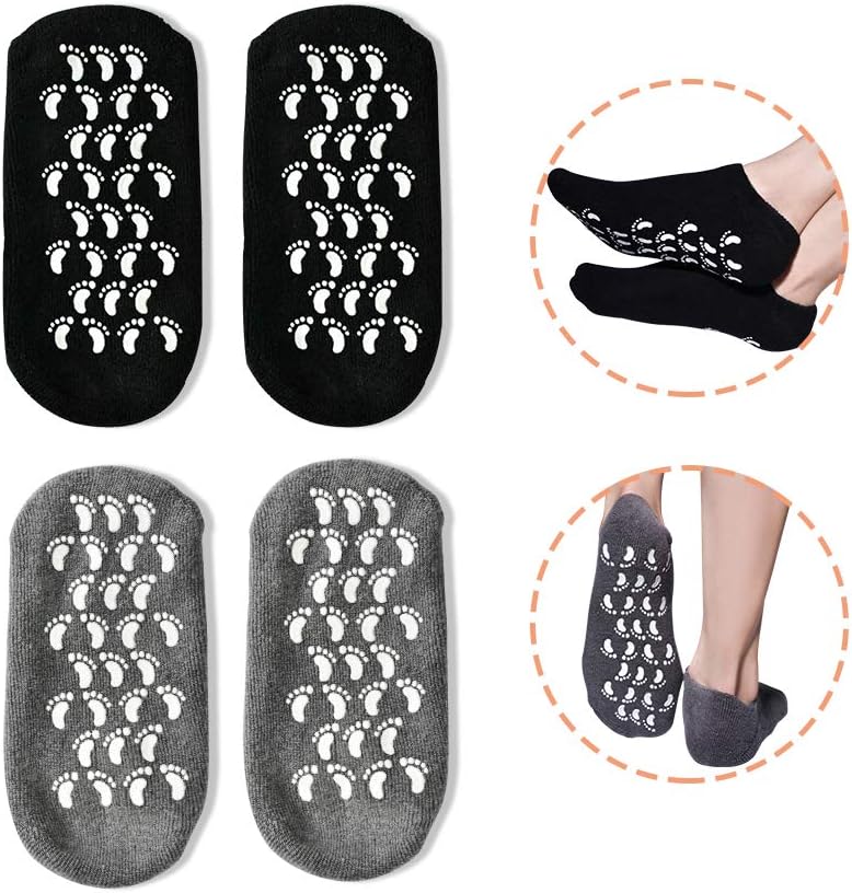 Gel Socks, Moisturizing Socks, Soft Moisturizing Gel Socks, Gel Spa Socks for Repairing and Softening Dry Cracked Feet Skins, Gel Lining Infused with Essential Oils and Vitamins (Black&Gray)