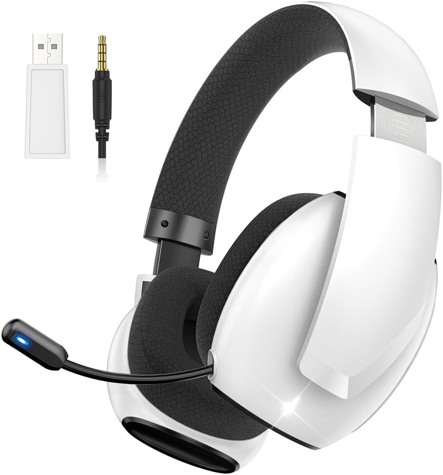 TA83 Wireless Gaming Headset for PS5 PS4 PC, 2.4G Bluetooth USB Gamer Headphones with Noise Canceling Mic for Mac Laptop Computer Switch Mobile