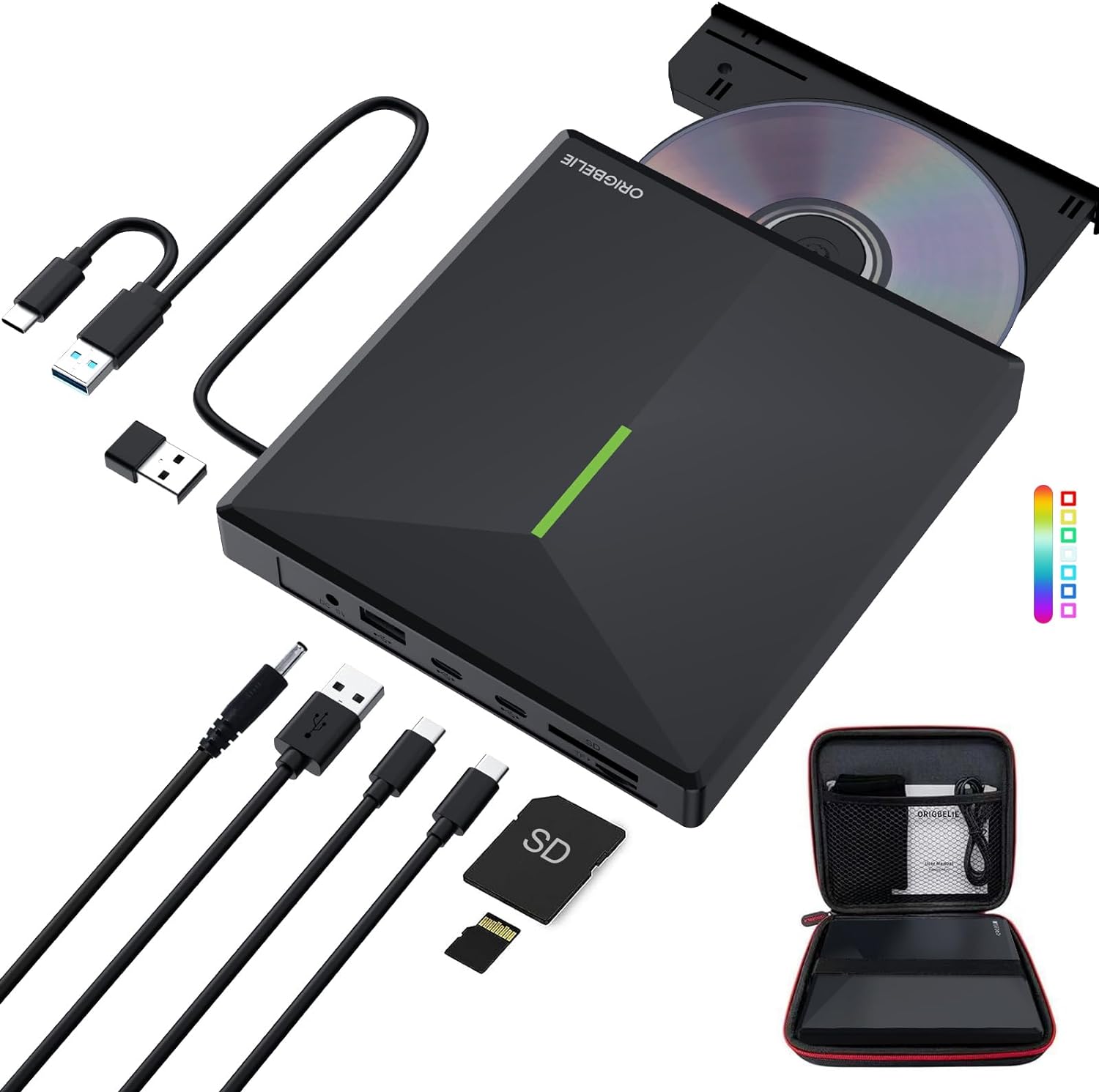 External CD DVD Drive with 4 USB Ports and 2 TF/SD Card Slots, USB 3.0 Portable CD/DVD Disk Drive Player Burner Reader Writer for Laptop Mac PC Windows 11/10/8/7 Linux OS with Carrying Case