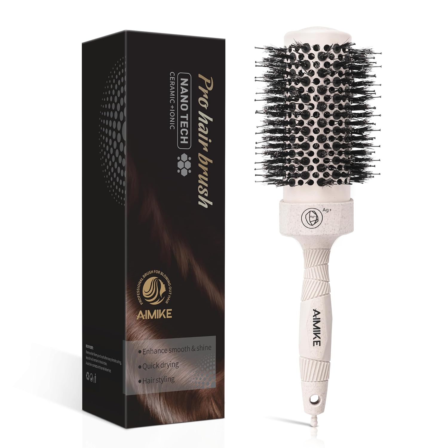 AIMIKE Round Brush for Blow Drying, Medium Round Hair Brush with Nano Thermal Ceramic Tech, Round Barrel Brush for Blow Out Volume, Roller Brush for Hair Styling, Curling (2.9 inch, Barrel 1.73 inch)