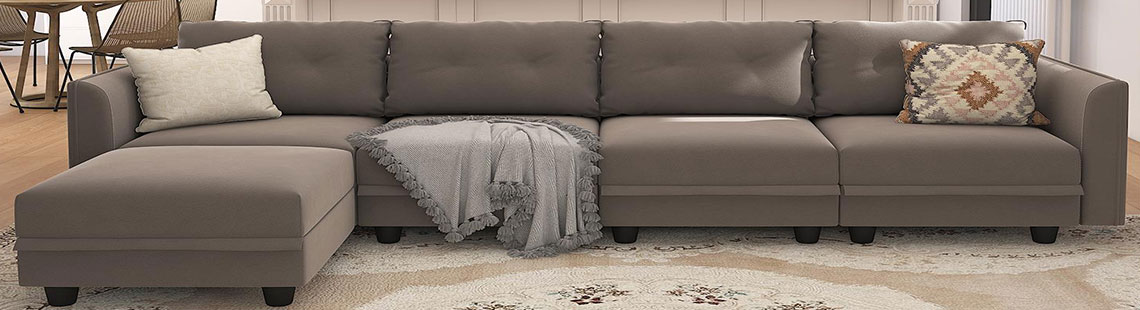 LLappuil Velvet Modular Sofa Sectional Reversible 6 Seater L Shaped Chaise Couch with Storage, Waterproof, Anti-Scratch Sofa, Grey Brown