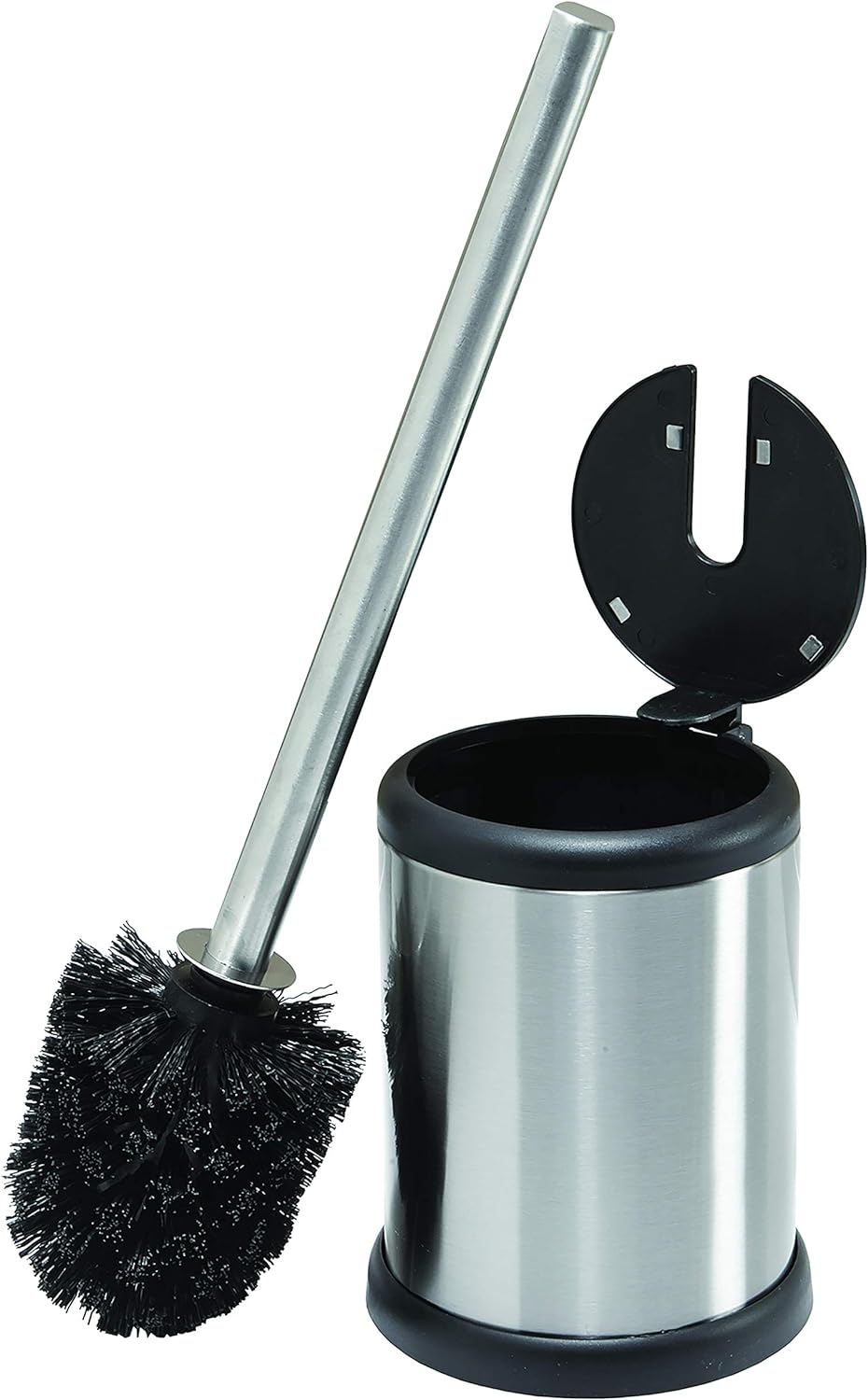 Bath Bliss Toilet Brush and Holder | Self Closing Lid | 360 Degree Brush Head | Bathroom Cleaning | Compact Size | Storage and Organization | Stainless Steel