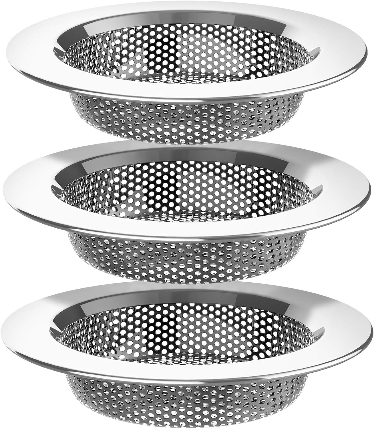 MR.SIGA Kitchen Sink Strainer, Stainless Steel Sink Drain Strainer, Dishwasher Safe, Outer Diameter4.4 inch/11.2cm, Inner Diameter 3 inch/7.6cm, Pack of 3