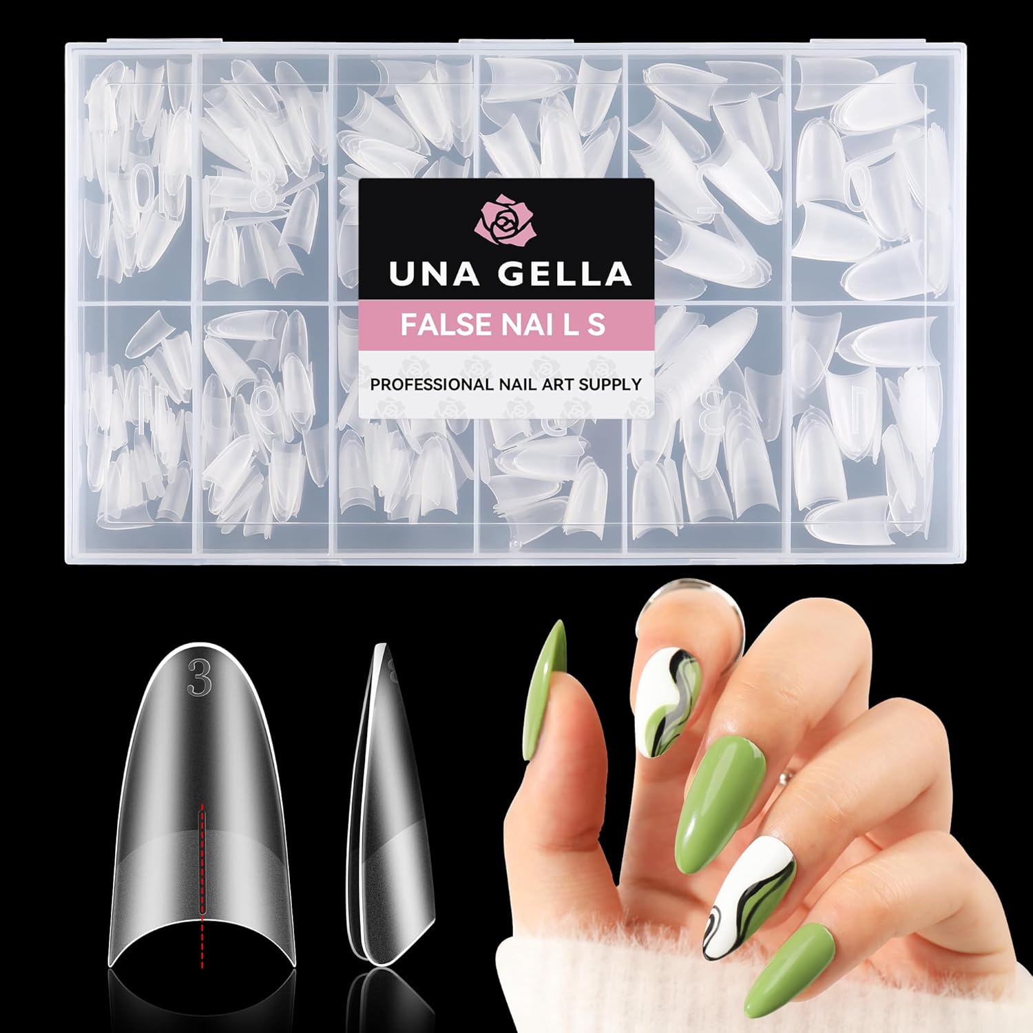 UNA GELLA Medium Almond Nail Tips Full Matte 504pcs Soft Gel Almond Shape Nail Tips Half Cover Clear Gel x Tips for Nail Art Press On Nails, Almond Fake False Nails 12 Sizes, Nail Extensions