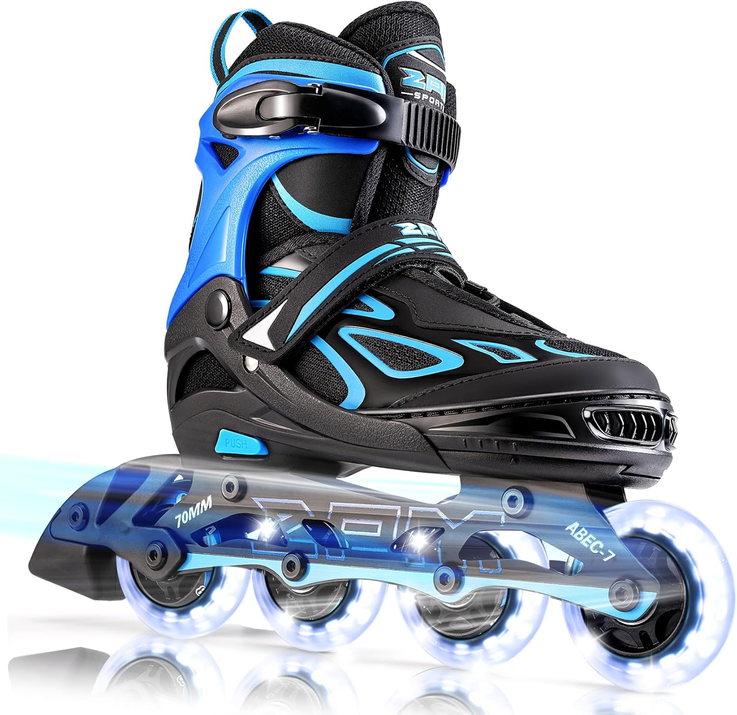 2PM SPORTS Vinal Girls Adjustable Flashing Inline Skates, All Wheels Light Up, Fun Illuminating Skates for Kids and Men