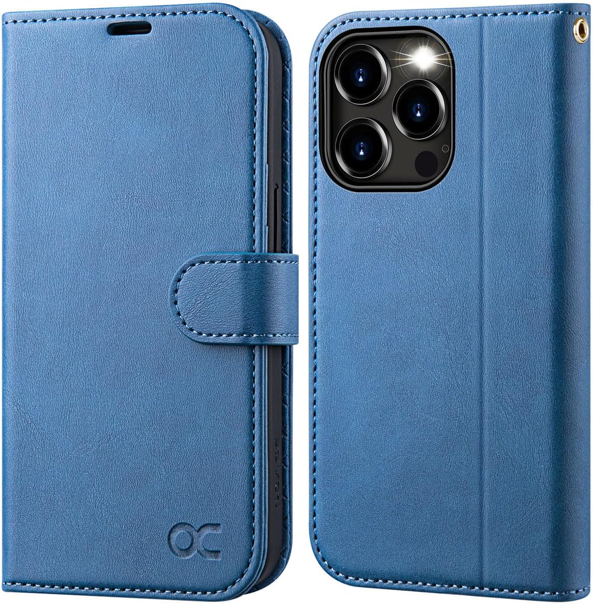 OCASE Compatible with iPhone 15 Pro Wallet Case, PU Leather Flip Folio Case with Card Holders RFID Blocking Kickstand [Shockproof TPU Inner Shell] Phone Cover 6.1 Inch 2023, Light Blue