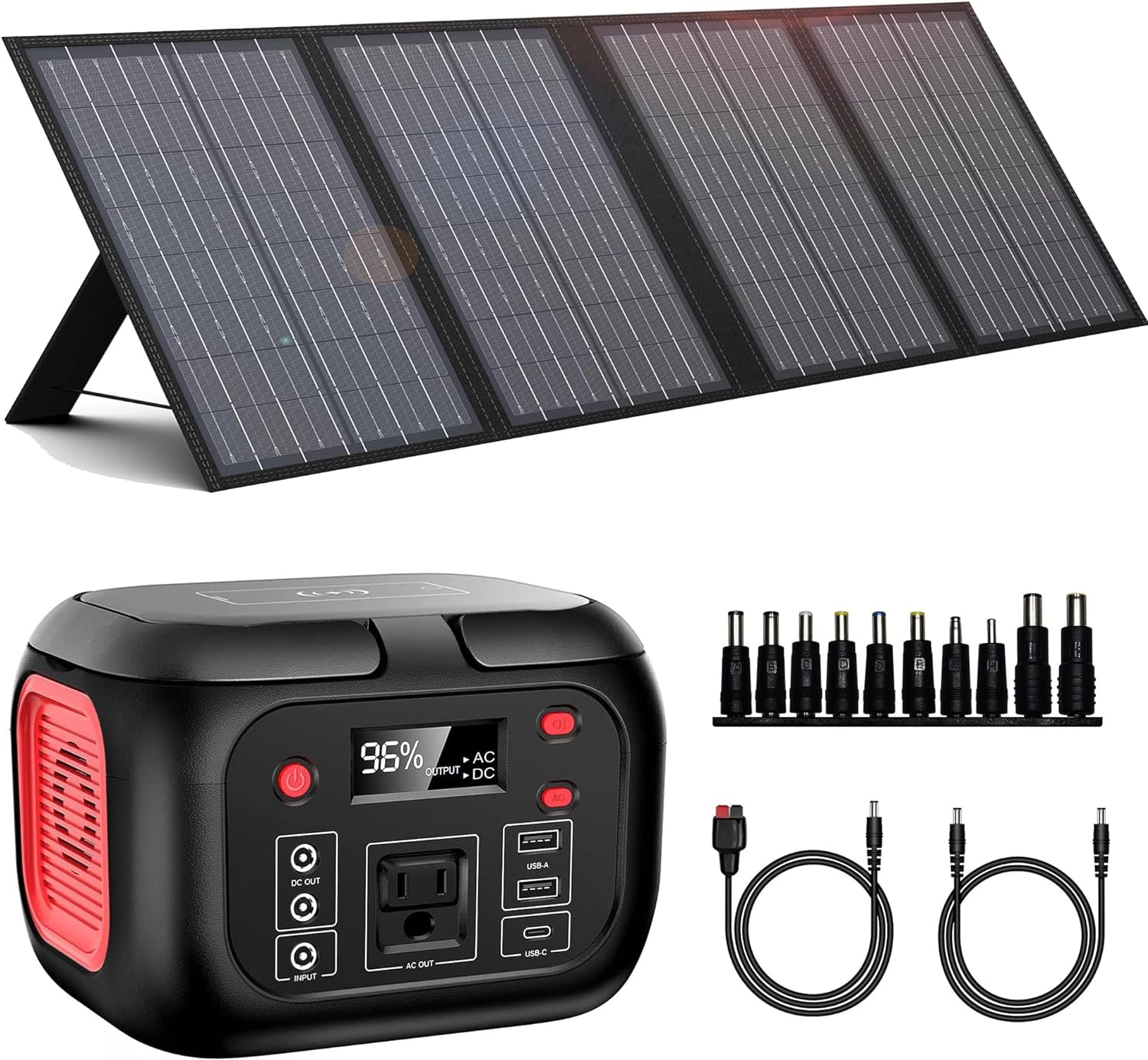 SinKeu 200W Portable Power Station with 60W Foldable Solar Panel with Fast Wireless Charger for Outdoors Camping Travel Hunting Emergency