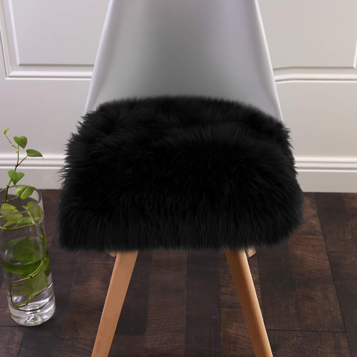 Softlife Black Faux Fur Sheepskin Chair Cover Seats Cushion Pad Super Soft Area Rugs for Living Bedroom Sofa Dorm (1.6ft x 1.6ft)