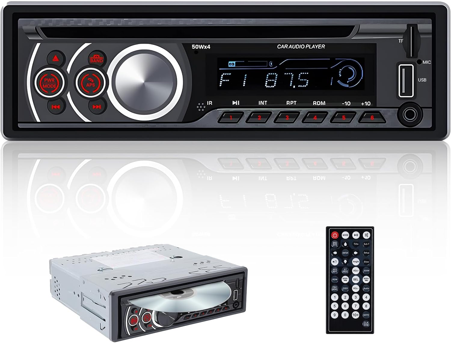 Single Din Car Stereo Bluetooth Car CD DVD Player HandsFree Calling Head Unit FM Radio Receiver USB Charging Power-Off Memory MP3 Car Player Support CD/DVD/VCD/AUX/RCA/TF Input   Remote Control