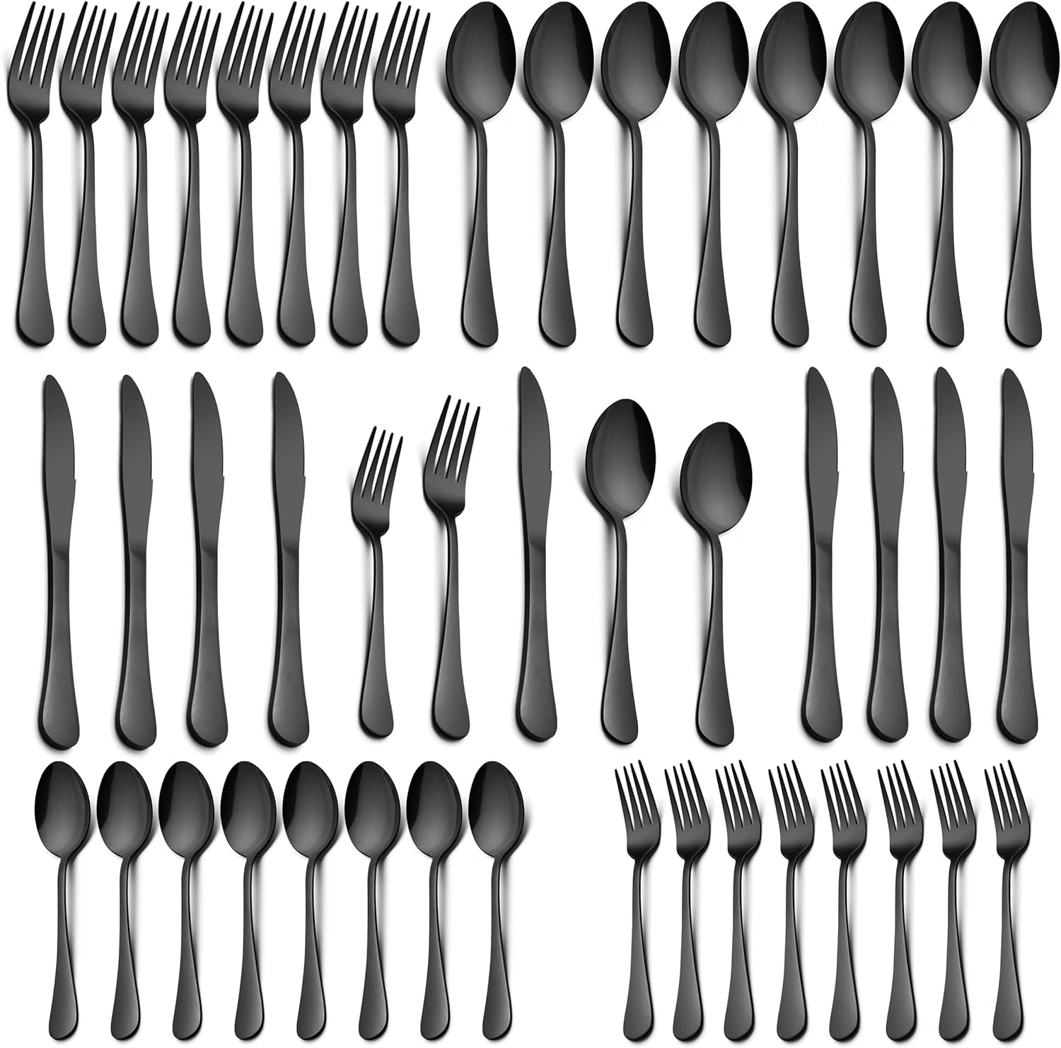 Black Flatware Silverware Set, LIANYU 40-Piece Stainless Steel Cutlery Set for 8, Restaurant Party Tableware Eating Utensils, Mirror Finish, Dishwasher Safe