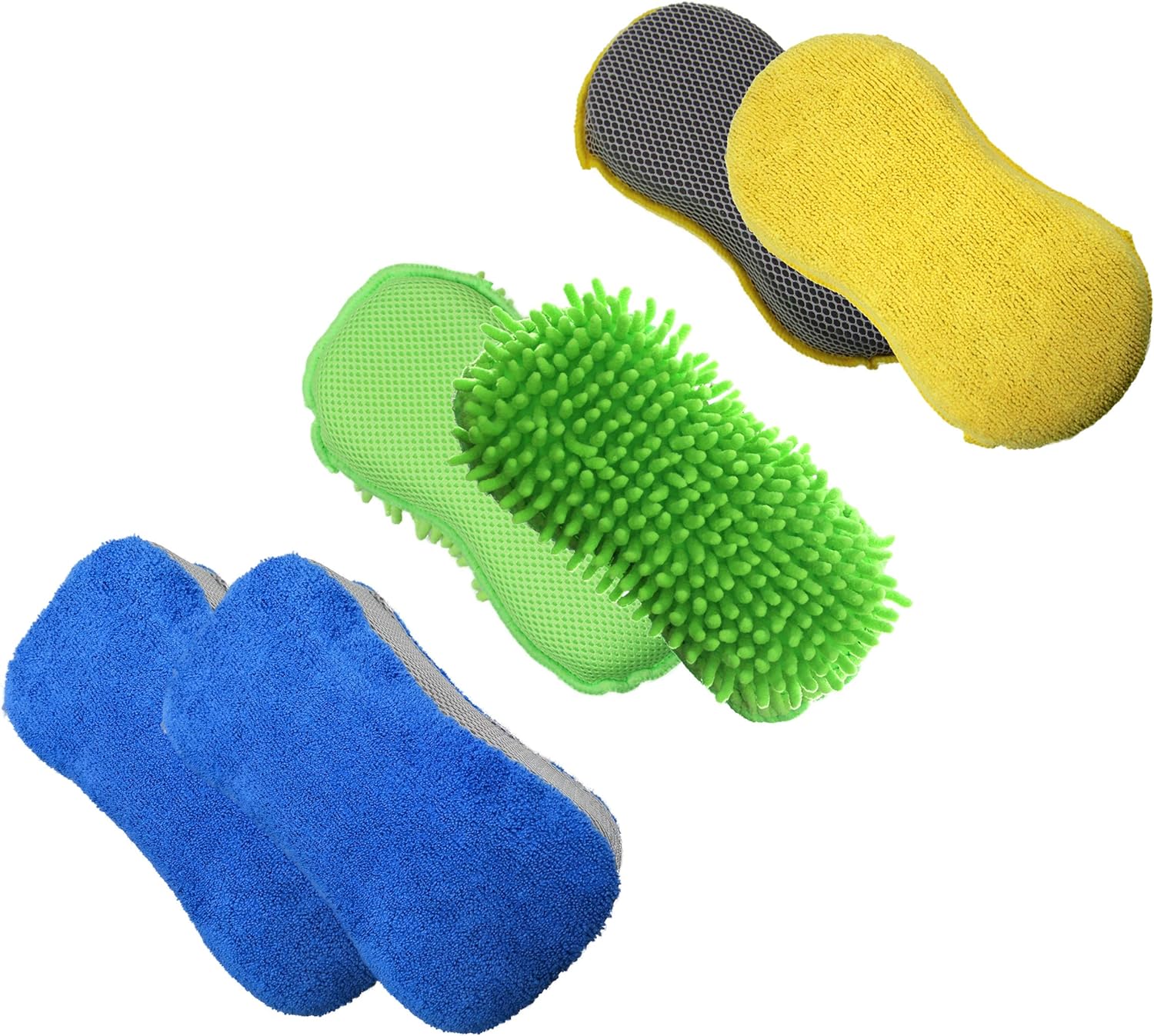 Polyte Microfiber Scratch Free Car Wash Detailing Exterior Interior Sponge Set, 3 Pack (4.25x9 in, Multi)