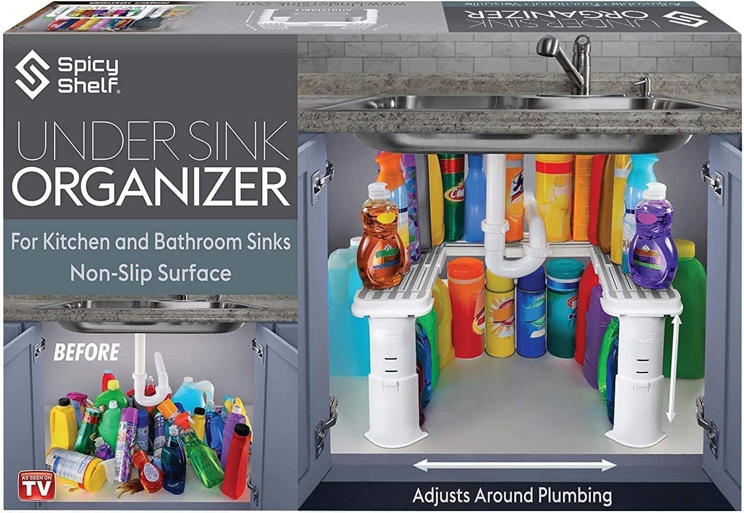 Expandable Under Sink Organizer and Storage I Bathroom Under the Sink Organizer Kitchen Under Sink Shelf I Cleaning Supplies Organizer Under Sink Storage I EXPANDABLE HEIGHT DEPTH & WIDTH