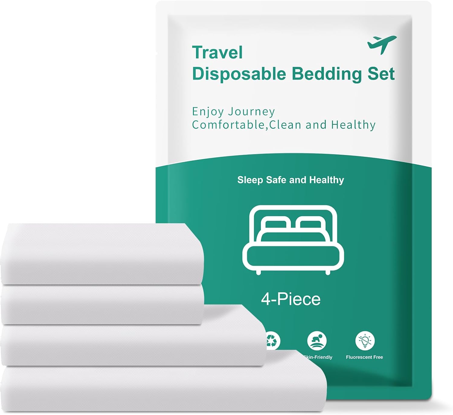 KIIS Travel-Safe Disposable Cover Sheets for Travel, Disposable Bed Sheet, Disposable Duvet/Comforter Cover, Disposable Pillowcases, Perfect for Hotels & Trips (King Size)