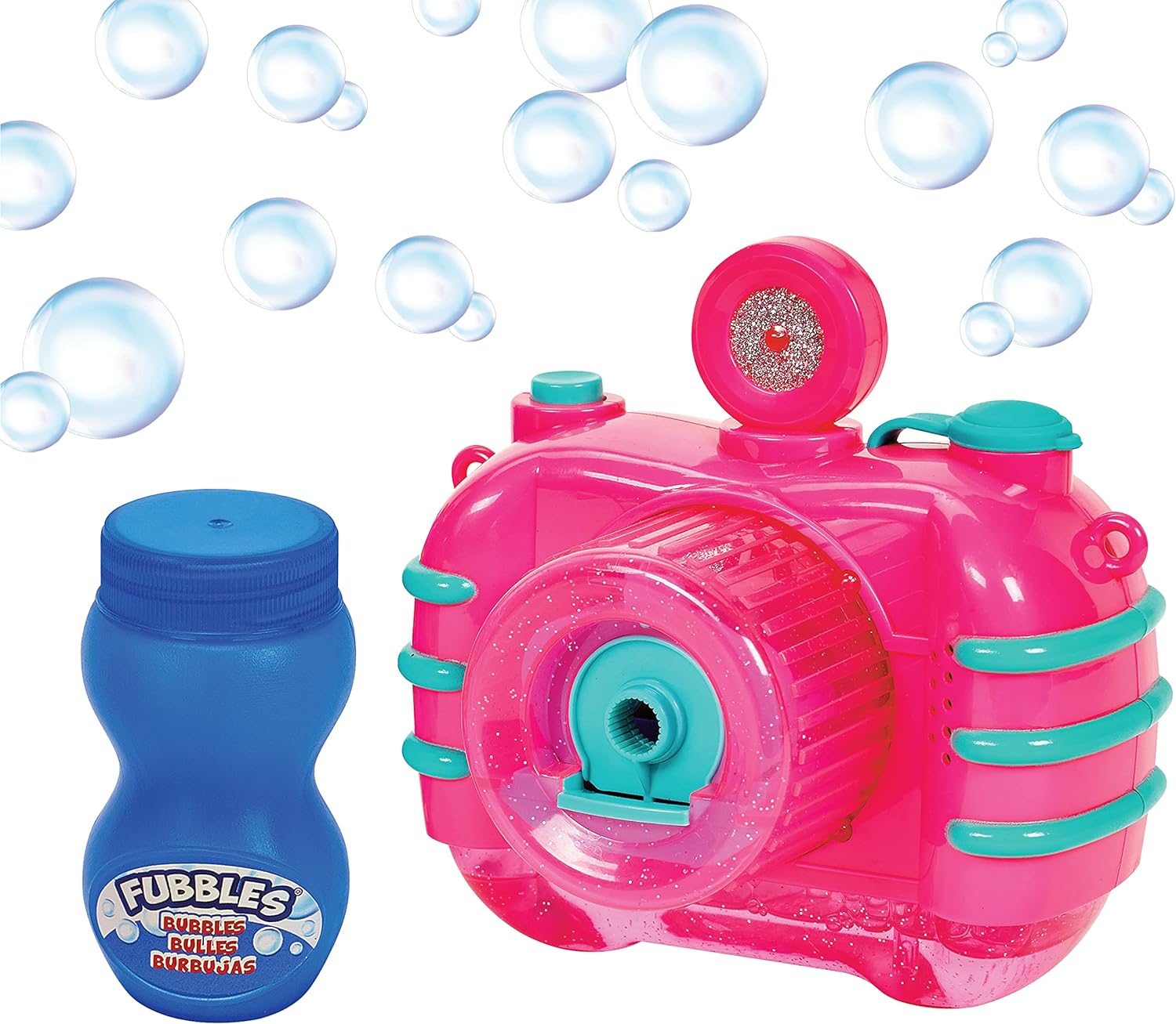 Little Kids Fubbles Bubble Camera with Realistic Shutter Sound, Fun Lights and Music. Includes Premium Bubble Solution, Pink (47302E)