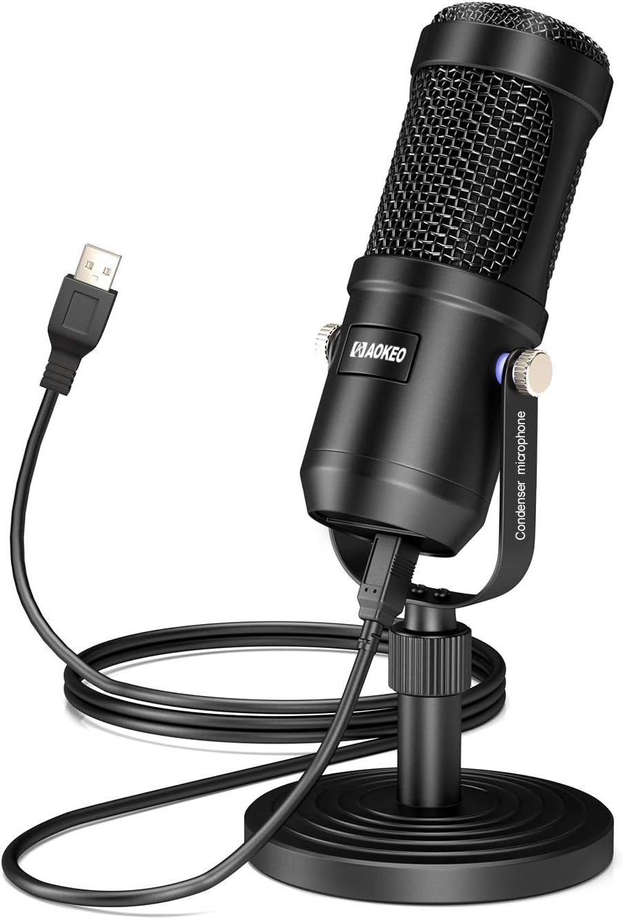 Aokeo USB Microphone, Condenser Podcast Microphone for Computer. Suitable for Recording, Gaming, Desktop, Windows, Mac, YouTube, Streaming, Discord