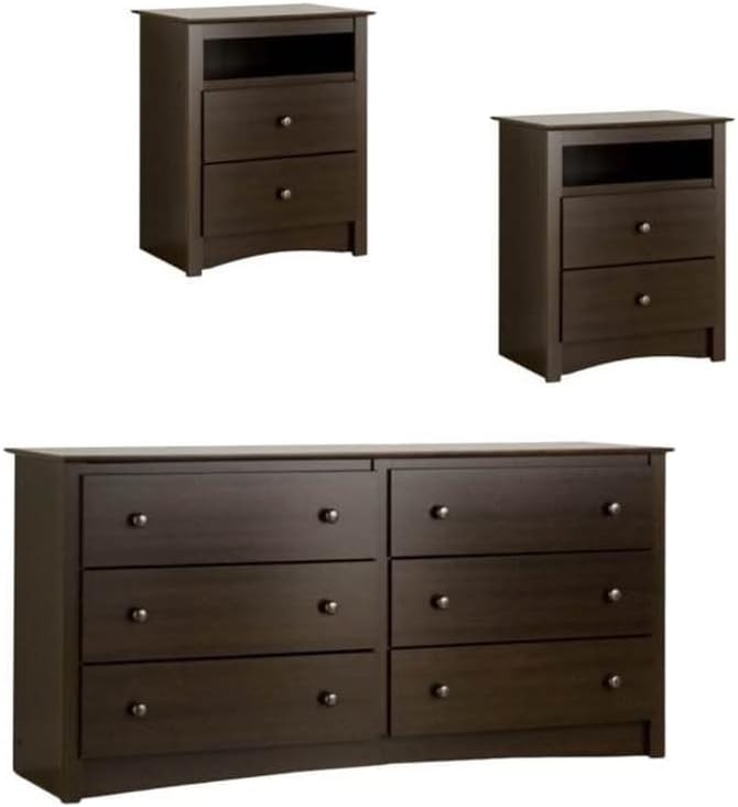 Home Square 3 Piece Set with 2 Nightstands and Dresser in Espresso Finish