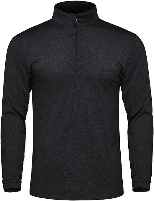 CRYSULLY Men' Workout Gym Pullover Long Sleeve 1/4 Zip Running Shirts