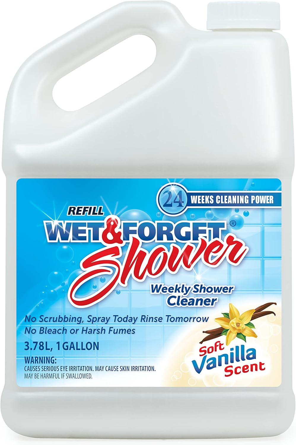 Wet & Forget Shower Cleaner Multi-Surface Weekly No Scrub, Bleach-Free Formula Vanilla Scent, 128.00 Fl Oz (Pack of 1)