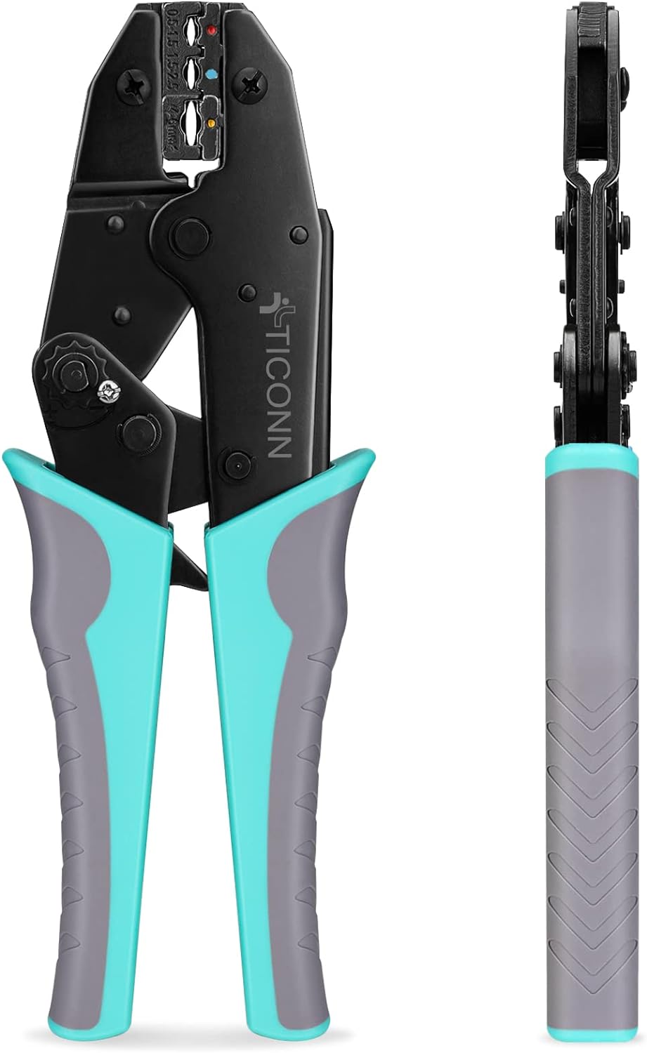 TICONN Crimping Tool for Heat Shrink Connectors - Ratcheting Wire Crimper - Crimping Pliers - Ratchet Terminal Crimper - Wire Crimp Tool (30C, Light Blue)