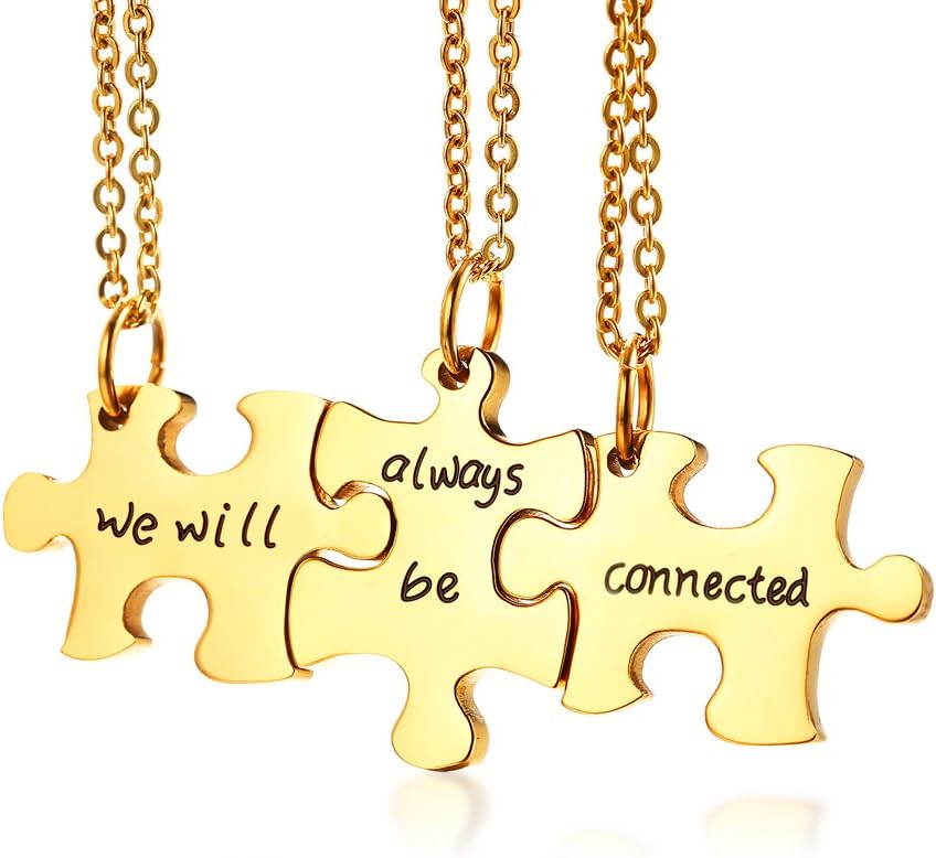 Stainless Steel Personalized Name Puzzle Piece Necklace for 2/3/4/5/6 BFF Best Friend Connected Stitching Necklace Friendship Jewelry Customized Family Jewelry