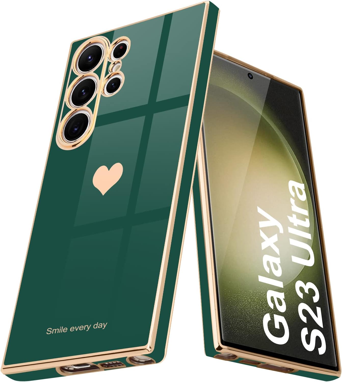 Teageo for Samsung Galaxy S23 Ultra Case For Women Girl Cute Love-Heart Luxury Soft Back Cover Raised Full Camera Protection Bumper Silicone Shockproof Phone Case for Galaxy S23 Ultra 5G,Darkish Green