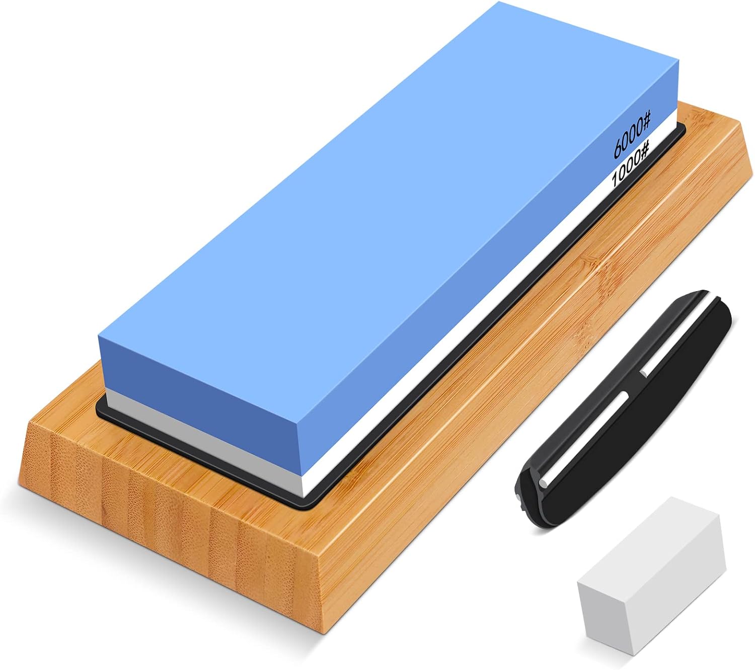 Sharpening Stone Whetstone Set 2 Side Grit 1000/6000, Professional Whetstone Knife Sharpener, Knife Sharpening Stone Kit with Bamboo Base, Flatting Stone, Angle Guide