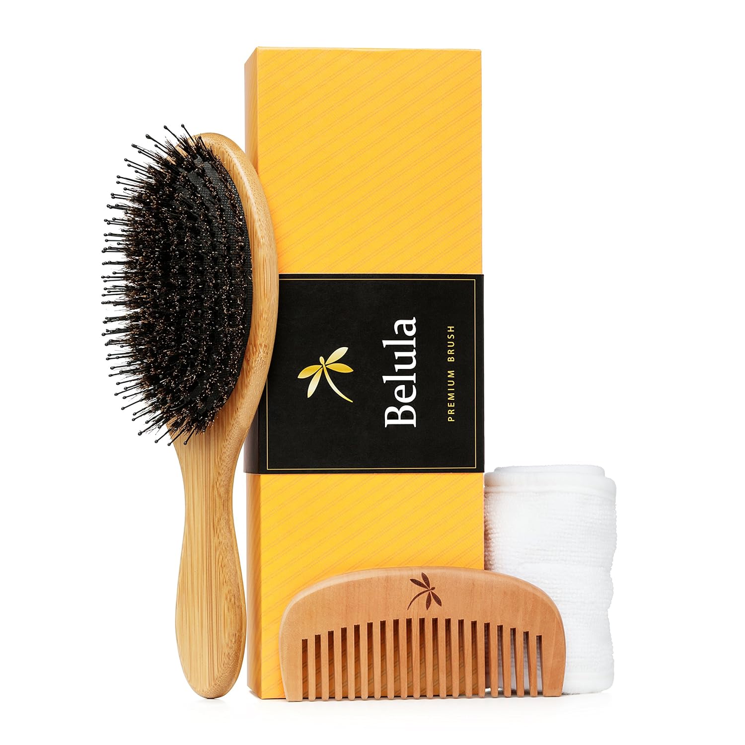 Premium Boar Bristle Hair Brush for Thick Hair Set. Hairbrush for Women With Thick, Long or Curly Hair. Restores Hair' Shine and Health. Comb, Travel Bag & Spa Headband Included