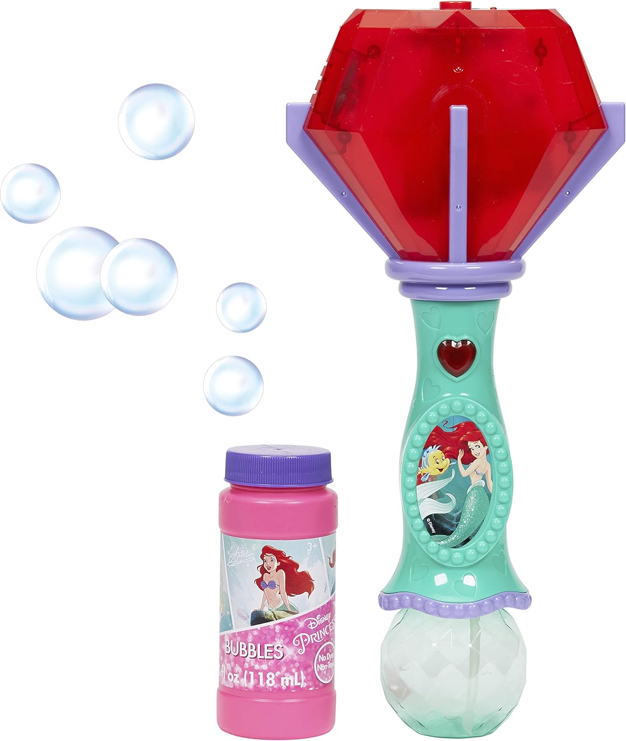 Little Kids Disney Little Mermaid Lights and Sound Musical Bubble Wand, Bubble Solution Included, Multi