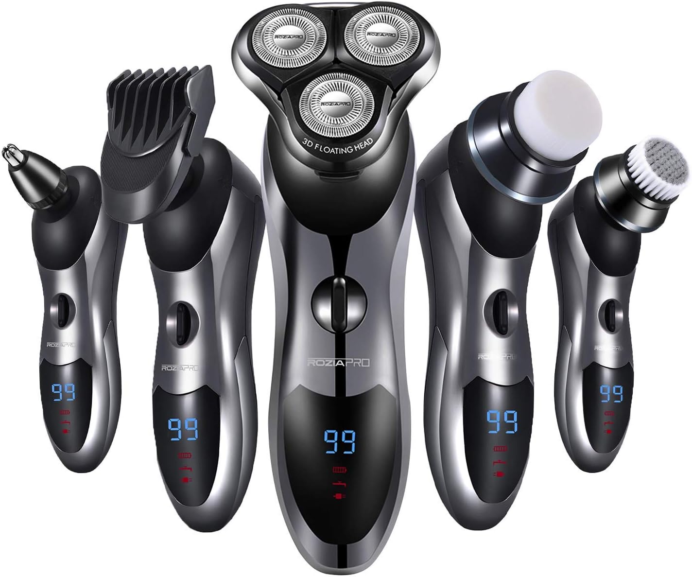 ROZIAPRO Shavers for Men 5 in 1 Rotary Shavers -LED Display Electric Razor for Men Grooming Kit Cordless Electric Shavers Men