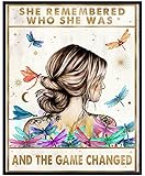 She Remembered Who She Was And The Game Changed - Positive Quotes Wall Decor - Uplifting Inspirational Encouragement Gifts for Women, Teen Girls - Motivational Wall Art - Light Blue Boho Decoration