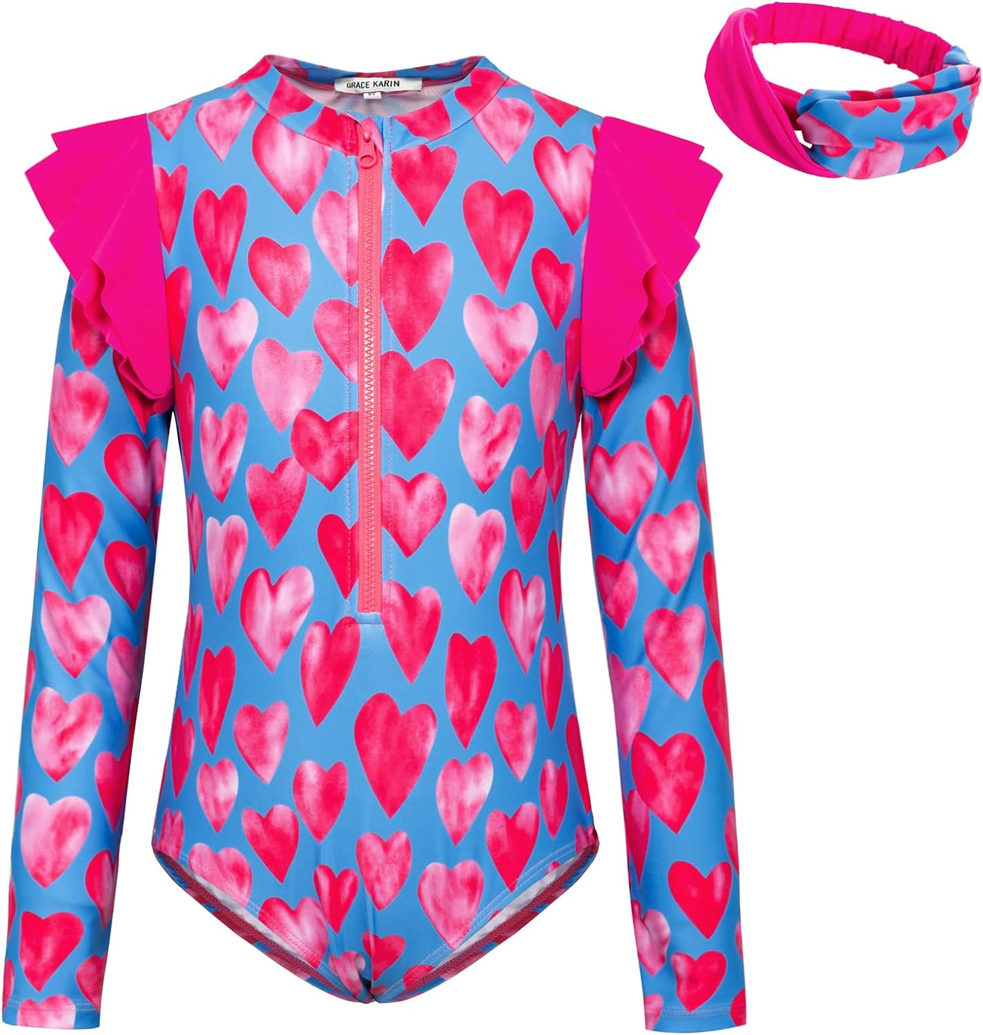 GRACE KARIN Girls Swimsuit One Piece Rashguard Swimwear Long Sleeve Bathing Suit