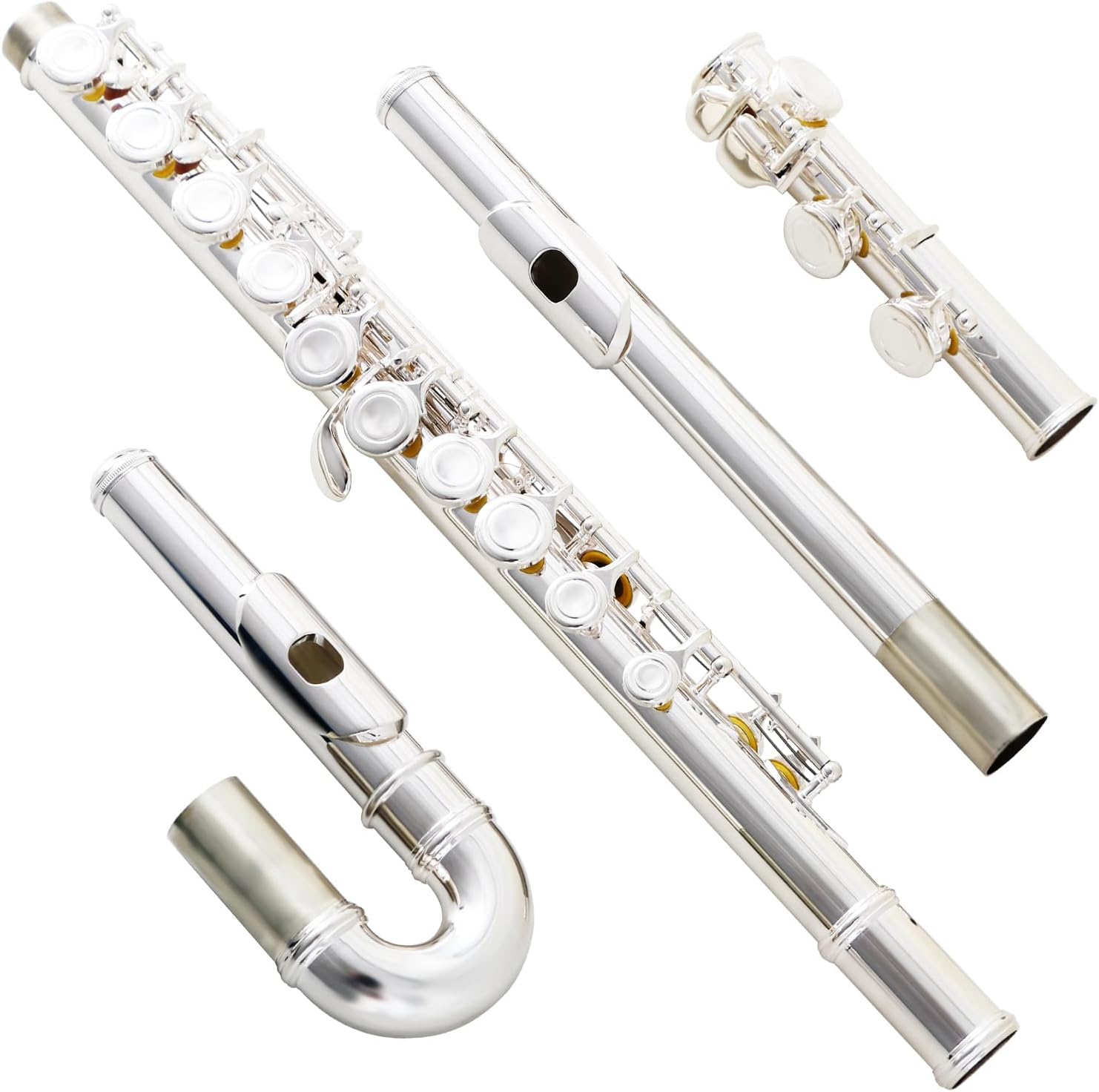 EASTROCK Silver Plated C Flute Closed Hole 16 Keys Flute Instrument with Curved Head Joint Mouthpiece Replacement,Cleaning Kit,Stand,Carrying Case,Gloves,Tuning Rod for Beginners Kids Students