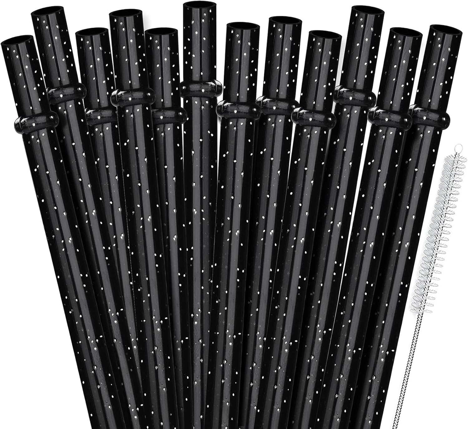 ALINK 12PCS Reusable Black Glitter Straws, 11 Long Hard Plastic Tumbler Drinking Straws for 16 OZ 20 OZ 30 OZ Stanley, YETI, Mason Jar, Starbucks Tumblers with Cleaning Brush