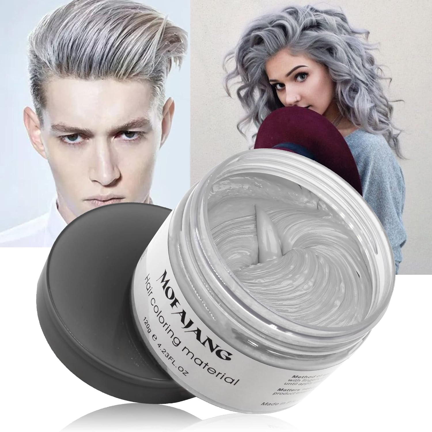 VOLLUCK Silver Gray Hair Wax Pomades 4.23 oz - Natural Hair Coloring Wax Material Disposable Hair Styling Clays Ash for Cosplay, Party (Silver Gray)