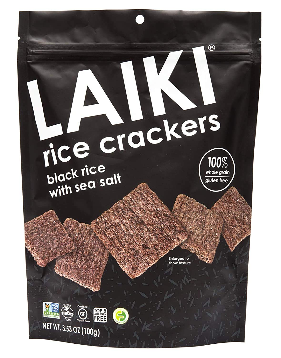 LAIKI Gluten Free Rice Crackers, Black Rice, Resealable 3.53 Ounce Bag