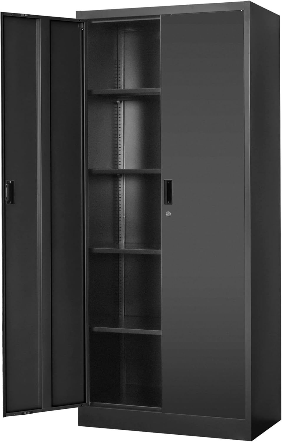 Metal Storage Cabinet with Locking Doors and Adjustable Shelves, 71 Tall Steel Storage Cabinets for Garage, Home Office, Pantry(Black)