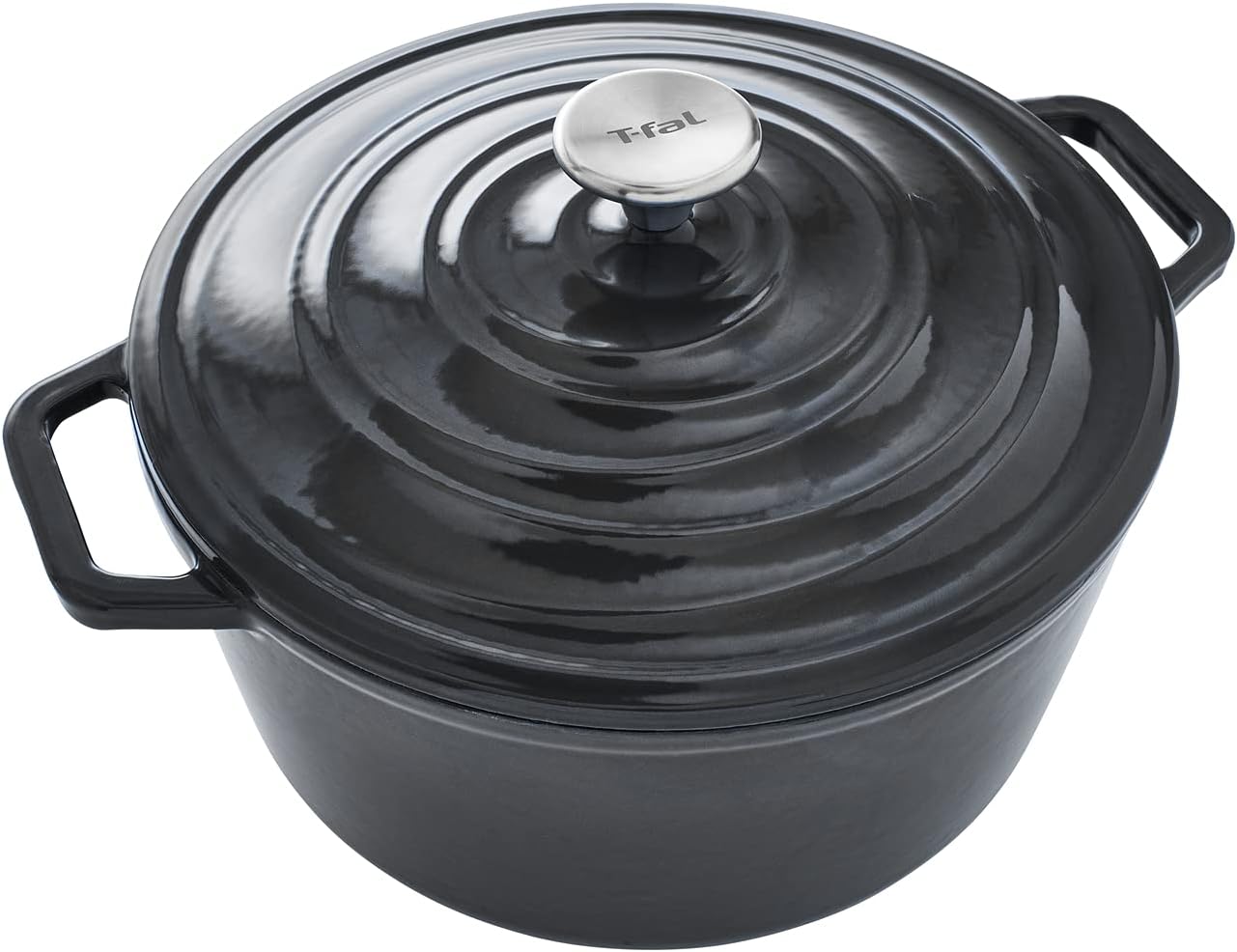 T-fal Cast Iron Enameled Dutch Oven 6 Quart Induction Oven Broiler Safe 500F Pots and Pans, Cookware Grey