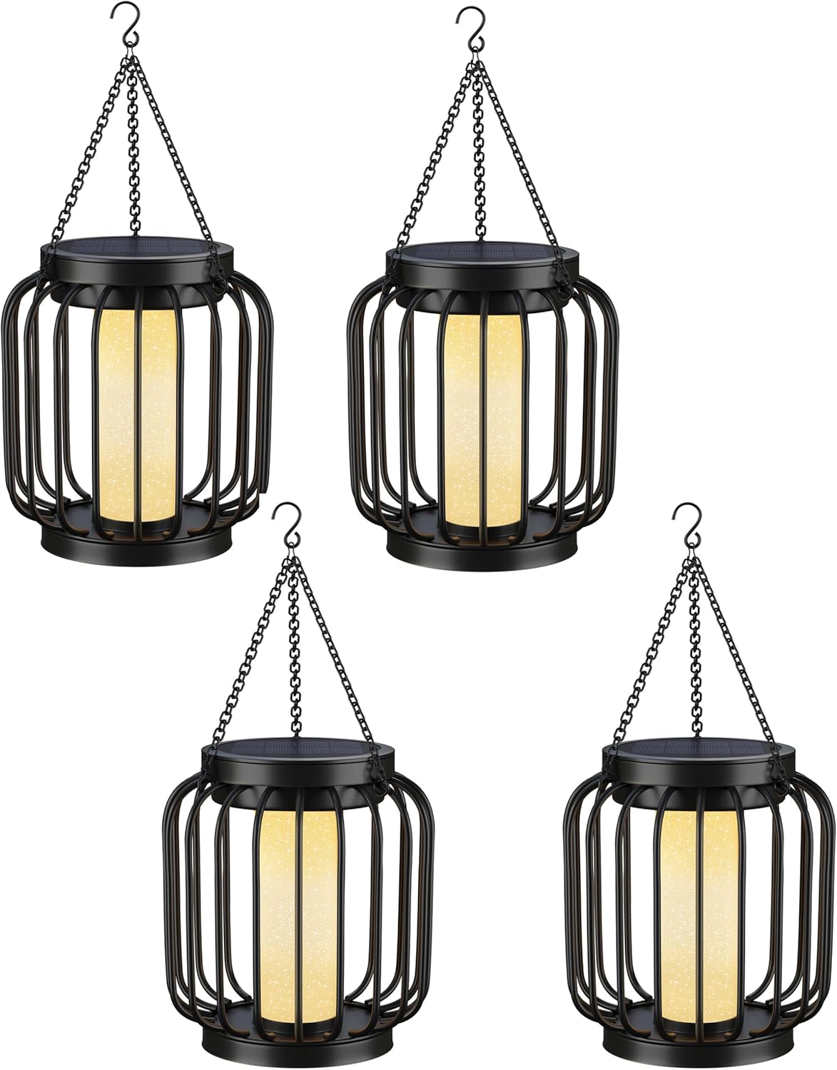 Mlambert Solar Lantern Outdoor Waterproof, Hanging Solar Lights with Crystal Shining Effect, Decorative Light with Hook for Garden, Black, 4-Pack