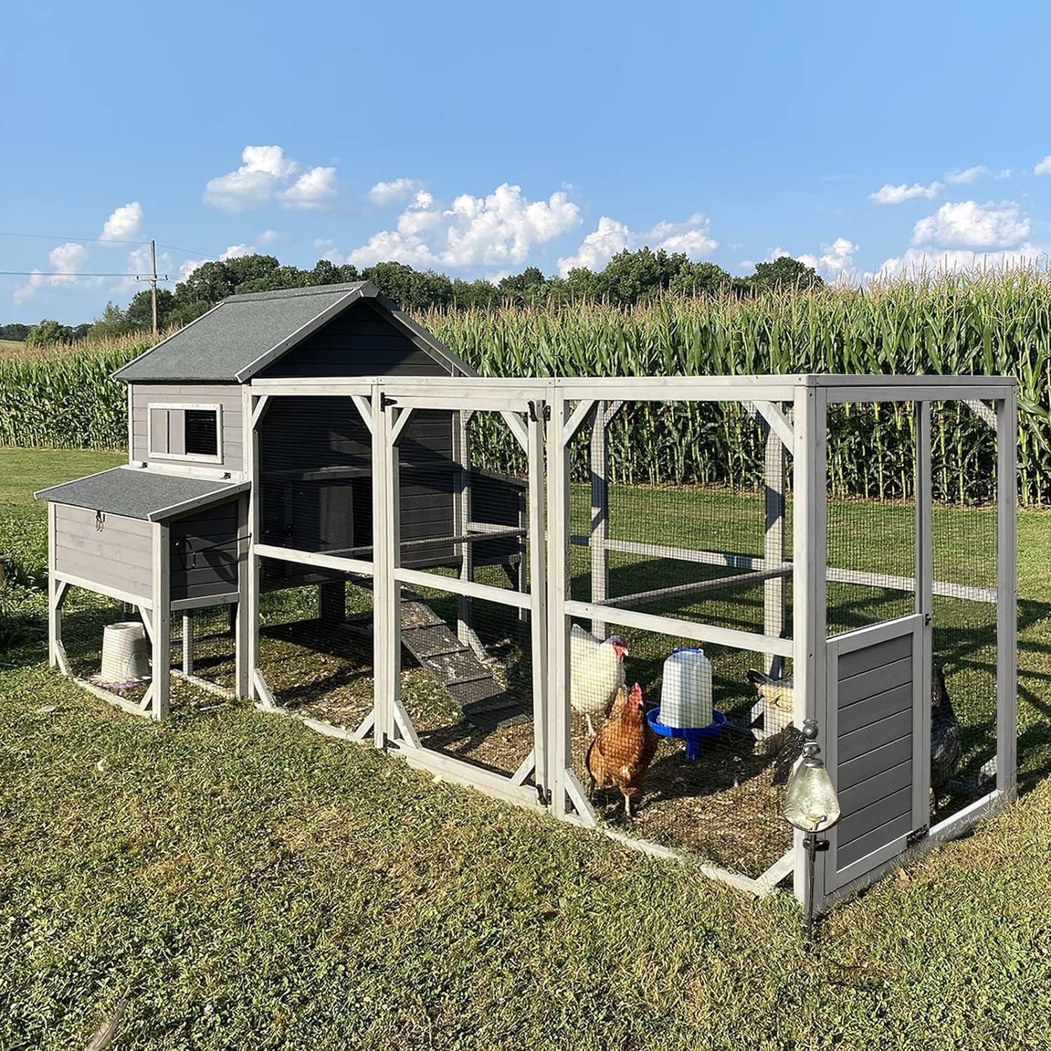 Gutinneen Chicken Coop 55ft Large Chicken House with Run Wooden Hen House Poultry Cage with 6 Large Nesting Boxes,10-15 Chickens