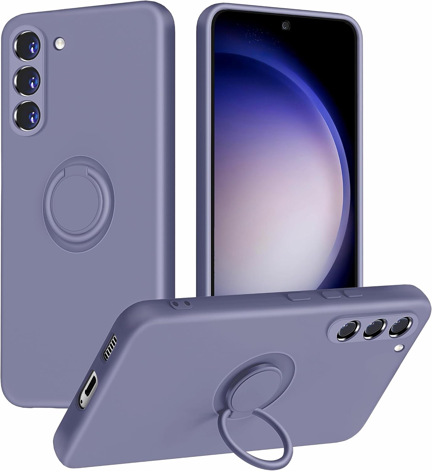 Dssairo for Samsung Galaxy S23 Plus 5G Case, Ring Stand [360 Rotatable Ring Holder], with Full Camera Cover Protection, Silicone Slim Protective Phone Case (Lavender Grey)