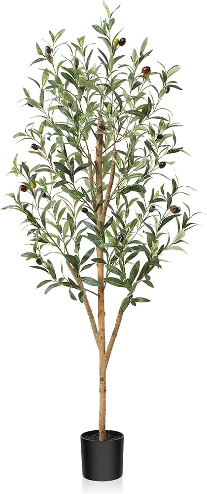 Artificial Olive Tree 4ft, Thick Faux Olive Tree for Indoor with Natural Wood Trunk and Lifelike Fruits, Silk Tall Fake Olive Tree for Home Decor Office Living Room, 1Pcs