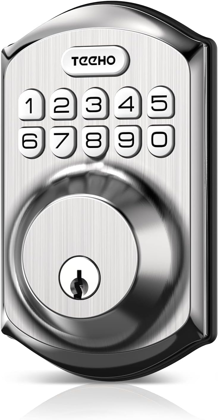 TEEHO TE001 Keyless Entry Door Lock with Keypad - Smart Deadbolt Lock for Front Door with 2 Keys - Auto Lock - Easy Installation - Satin Nickel