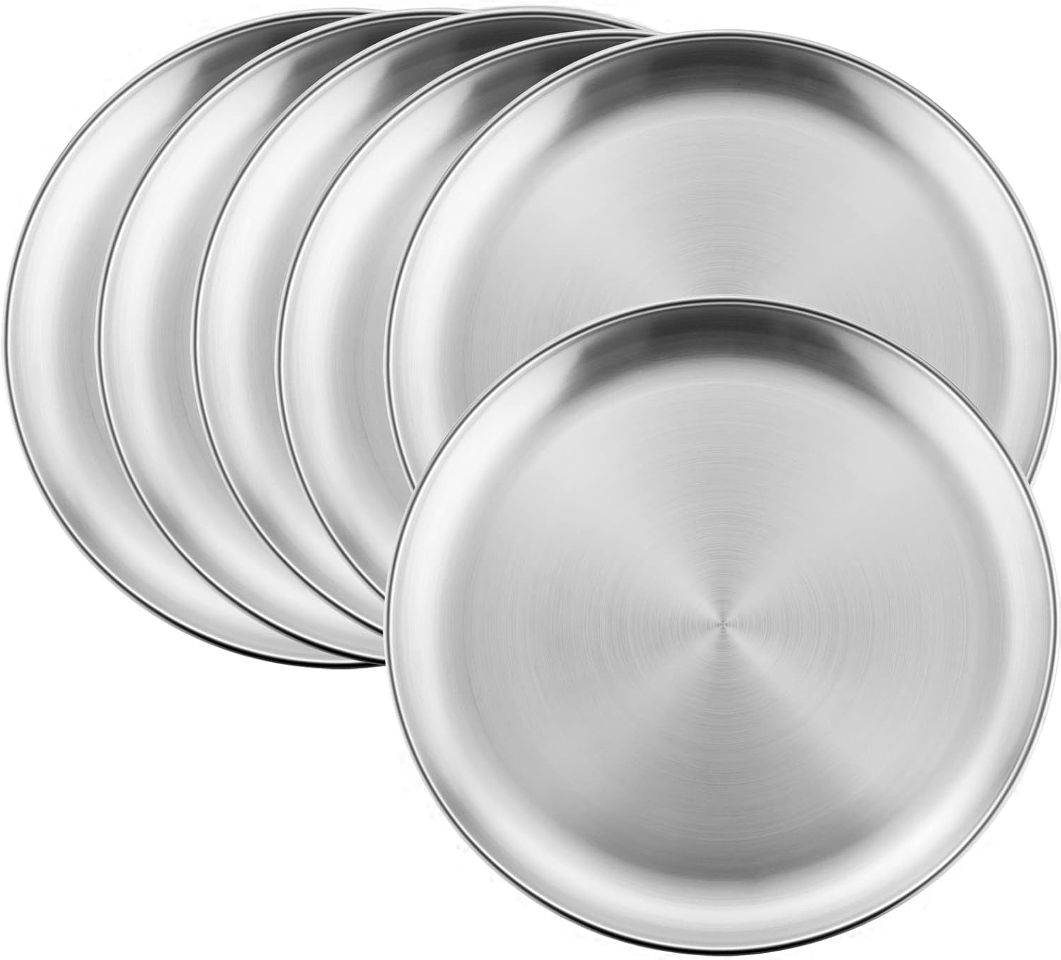 HaWare 6-Piece 18/8 Stainless Steel Plates, Metal 304 Dinner Dishes for Kids Toddlers Children, 10 Inches Feeding Serving Camping Plates, Reusable and Dishwasher Safe